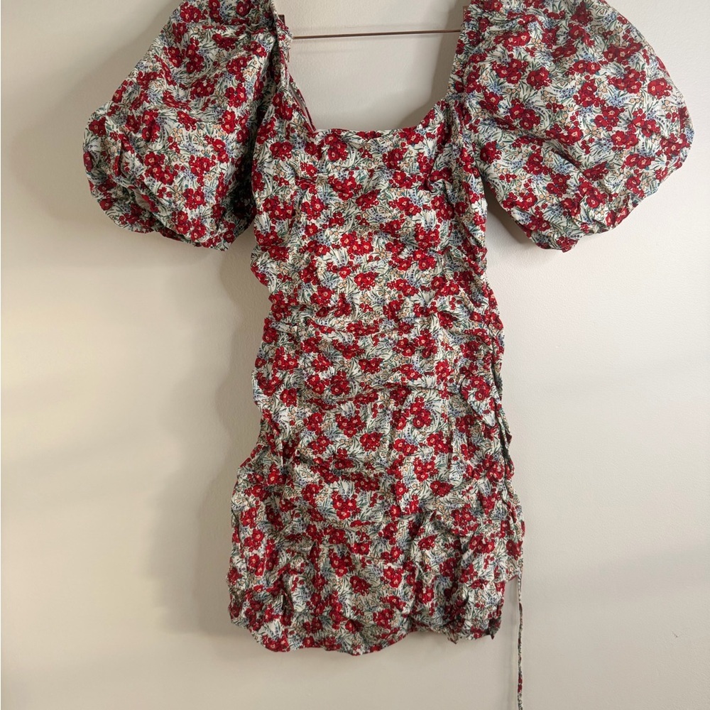 Astr Red and White Floral Dress